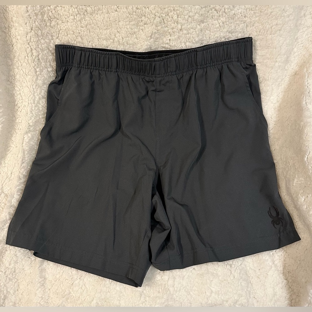 Spyder Active Mens Athletic Basketball Shorts Gray & Black 8.5” Inseam Large